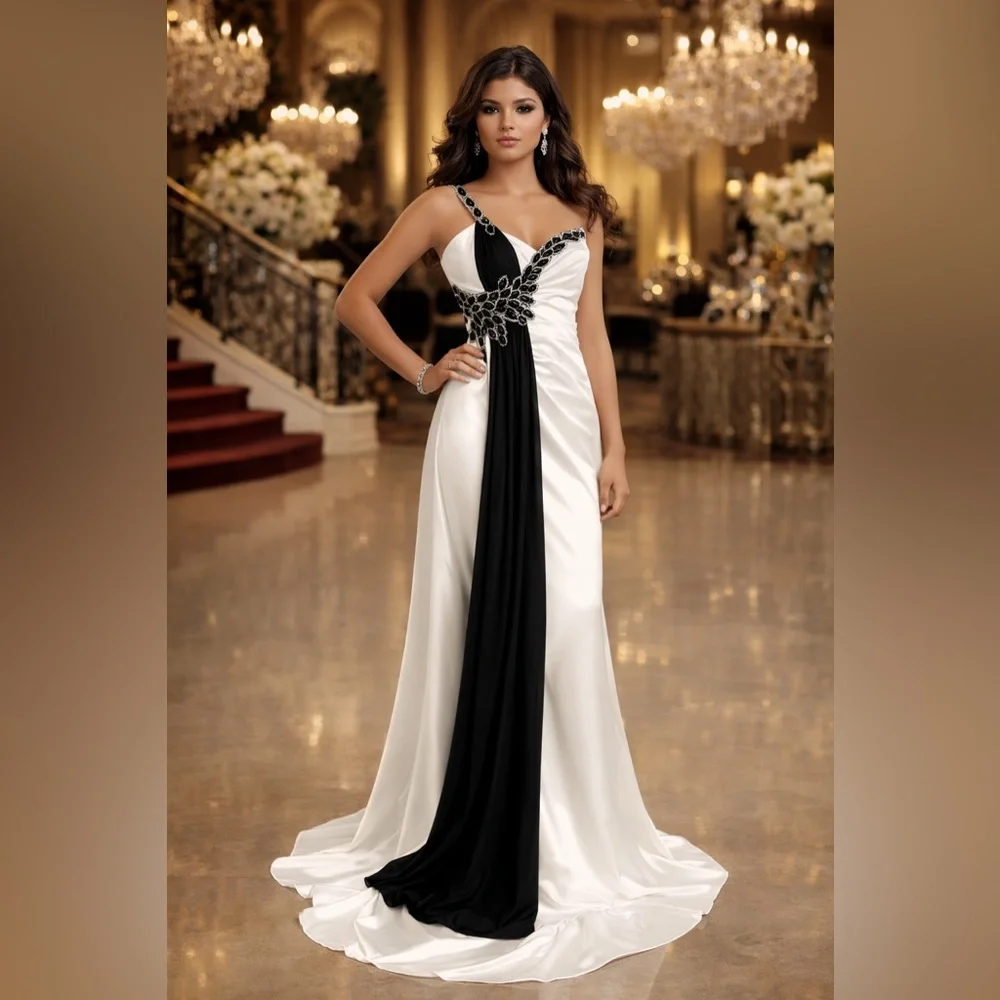 black and white vintage prom dress Terani Couture | Dresses | Vintage Terani Couture Black White Oneshoulder  Beaded Prom Dress Gown Sz 2